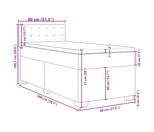 Atsperu Gulta Ar Matraci, Tumši Pelēka Samts, 80X200 Cm Vidaxl