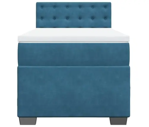 Lova Su Spyruoklėmis Ir Čiužiniu, Mėlyna, 80X200cm Aksomas