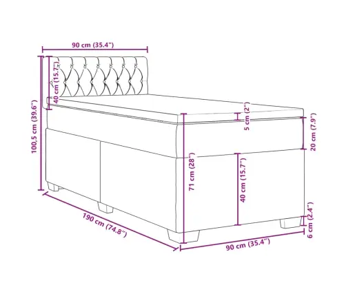 Kontinentaalvoodi Madratsiga, Helehall, 90X190 cm Samet