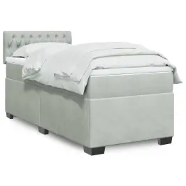 Lova Su Spyruoklėmis Ir Čiužiniu, Pilka, 90X190 cm Aksomas Lova Su Spyruoklėmis Ir Čiužiniu, Pilka, 90X190 cm Aksomas