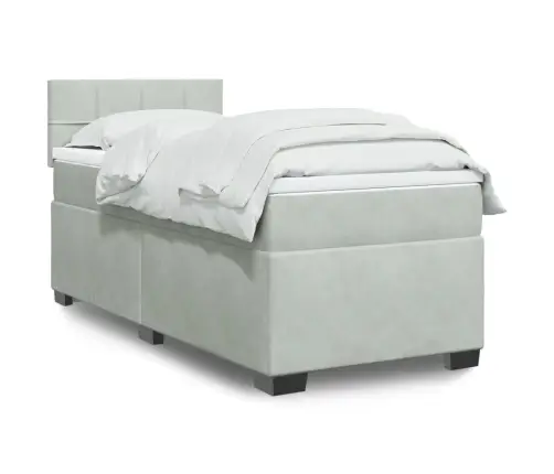 Lova Su Spyruoklėmis Ir Čiužiniu, Pilka, 90X190 cm Aksomas