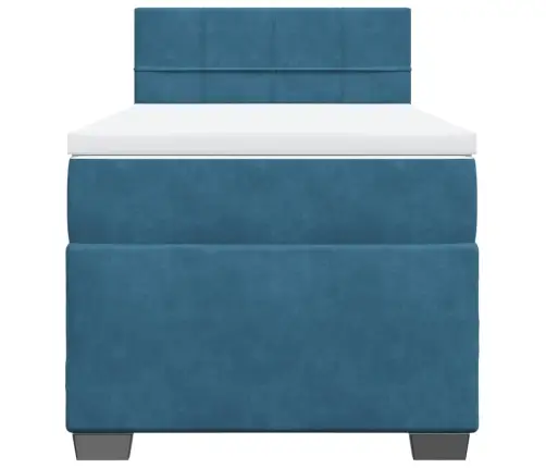 Lova Su Spyruoklėmis Ir Čiužiniu, Mėlyna, 90X190 cm Aksomas