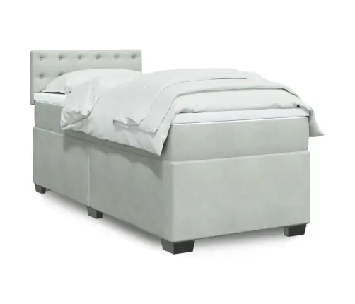 Lova Su Spyruoklėmis Ir Čiužiniu, Pilka, 90X200 cm Aksomas