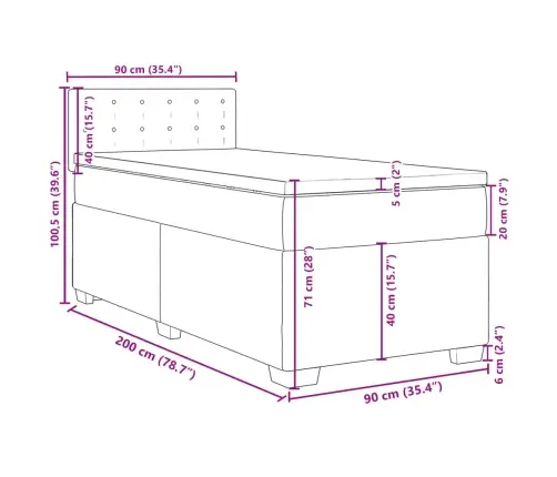 Kontinentaalvoodi Madratsiga, Must, 90X200 cm Samet