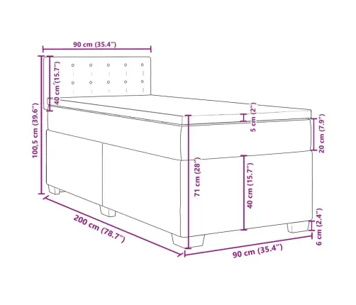 Lova Su Spyruoklėmis Ir Čiužiniu, Mėlyna,90X200 cm Aksomas