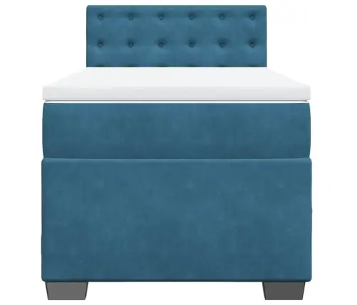 Lova Su Spyruoklėmis Ir Čiužiniu, Mėlyna,90X200 cm Aksomas