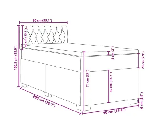 Lova Su Spyruoklėmis Ir Čiužiniu, Pilka, 90X200 cm Aksomas