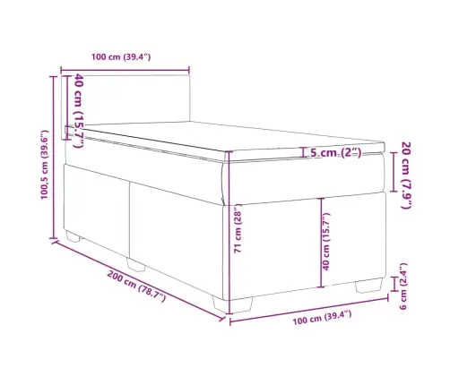 Atsperu Gulta Ar Matraci, Tumši Pelēka Samts, 100X200 Cm Vidaxl