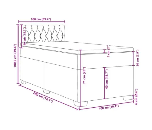 Atsperu Gulta Ar Matraci, Melna Samts, 100X200 Cm Vidaxl