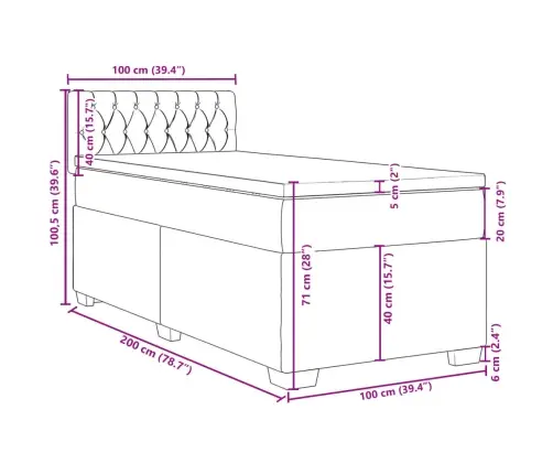 Atsperu Gulta Ar Matraci, Tumši Zaļš Samts, 100X200 Cm Vidaxl