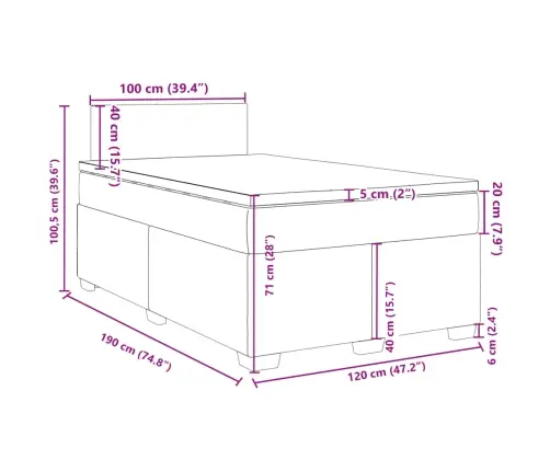 Atsperu Gulta Ar Matraci, Tumši Pelēks Samts, 120X190 Cm Vidaxl