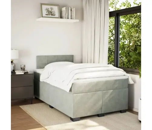 Lova Su Spyruoklėmis Ir Čiužiniu, Pilka, 120X190cm Aksomas