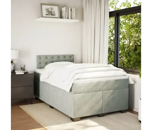 Atsperu Gulta Ar Matraci, Gaiši Pelēka Samts, 120X190 Cm Vidaxl