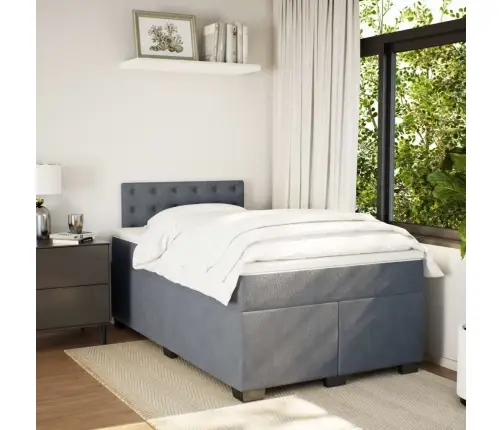 Lova Su Spyruoklėmis Ir Čiužiniu, Pilka, 120X190cm Aksomas