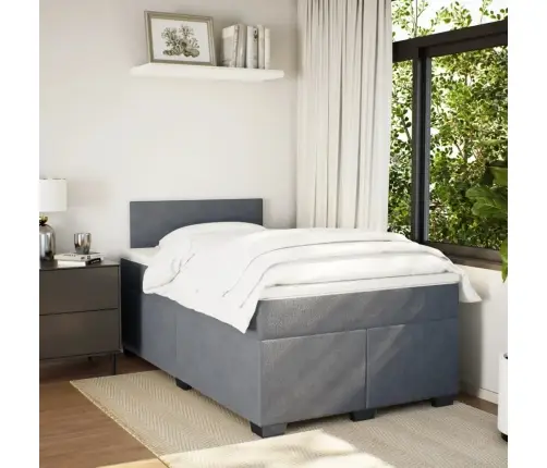 Lova Su Spyruoklėmis Ir Čiužiniu, Pilka, 120X200cm Aksomas