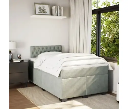 Lova Su Spyruoklėmis Ir Čiužiniu, Pilka, 120X200cm Aksomas