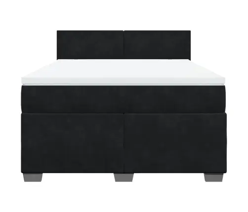 Lova Su Spyruoklėmis Ir Čiužiniu, Juoda, 140X190 cm Aksomas