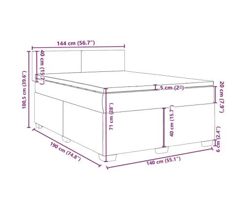 Lova Su Spyruoklėmis Ir Čiužiniu, Mėlyna, 140X190 cm Aksomas