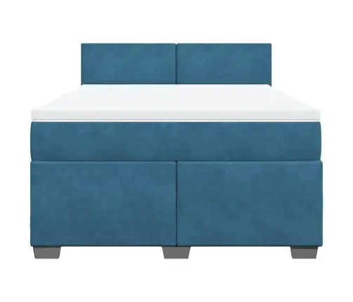 Lova Su Spyruoklėmis Ir Čiužiniu, Mėlyna, 140X190 cm Aksomas