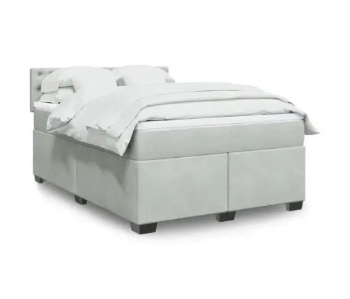 Atsperu Gulta Ar Matraci, Gaiši Pelēka Samts, 140X190 Cm Vidaxl