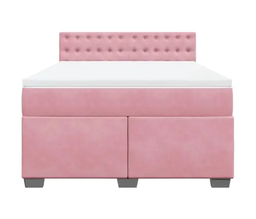 Atsperu Gulta Ar Matraci, Rozā Samts, 140X190 Cm Vidaxl