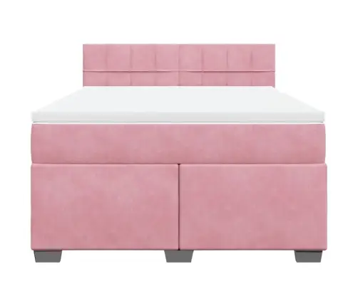 Atsperu Gulta Ar Matraci, Tumši Rozā Samts, 140X200 Cm Vidaxl