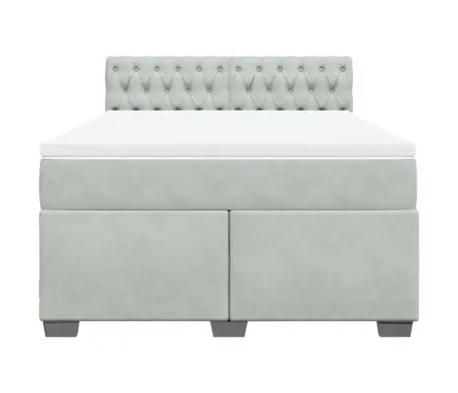 Lova Su Spyruoklėmis Ir Čiužiniu, Pilka, 140X200 cm Aksomas