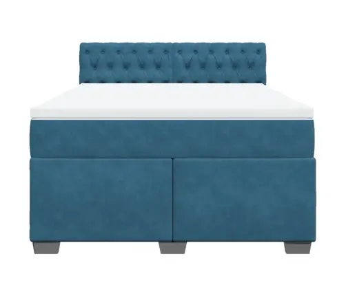 Lova Su Spyruoklėmis Ir Čiužiniu, Mėlyna, 140X200 cm Aksomas