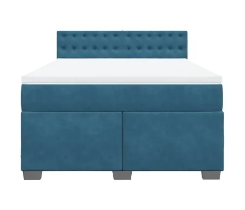 Lova Su Spyruoklėmis Ir Čiužiniu, Mėlyna, 140X200 cm Aksomas