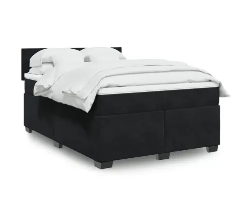 Lova Su Spyruoklėmis Ir Čiužiniu, Juoda, 160X200 cm Aksomas