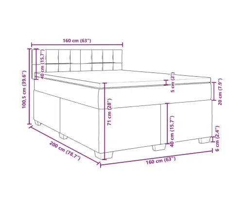 Kontinentaalvoodi Madratsiga, Tumeroheline, 160X200 cm Samet