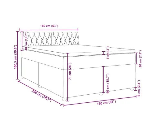 Atsperu Gulta Ar Matraci, Zils Samts, 160X200 Cm Vidaxl