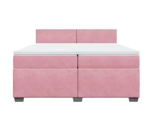 Atsperu Gulta Ar Matraci, Rozā Samts, 200X200 Cm Vidaxl