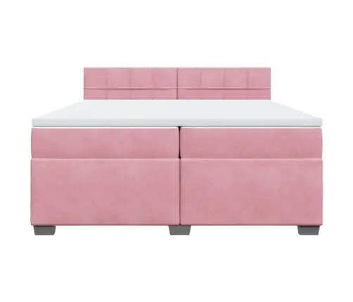 Lova Su Spyruoklėmis Ir Čiužiniu, Rožinė, 200X200 cm Aksomas