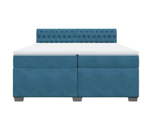 Atsperu Gulta Ar Matraci, Zils Samts, 200X200 Cm Vidaxl