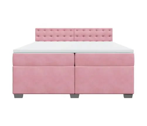 Atsperu Gulta Ar Matraci, Rozā Samts, 200X200 Cm Vidaxl