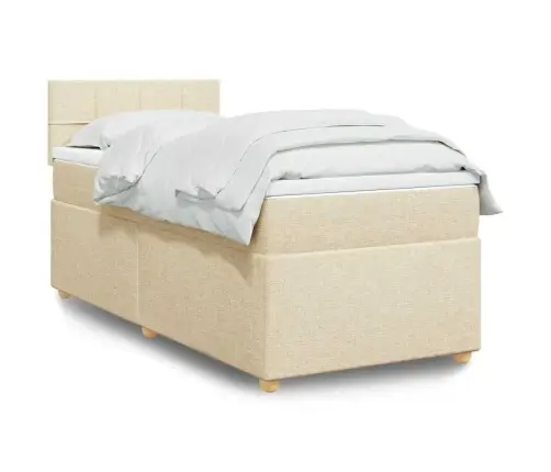 Atsperu Gultas Rāmis Ar Matraci, Krēmkrāsas, 80X200 Cm, Audums Vidaxl