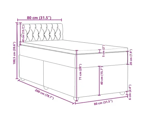 Atsperu Gultas Rāmis Ar Matraci, Gaiši Pelēka Audums, 80X200 Cm Vidaxl
