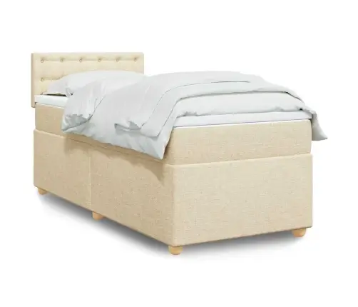 Lova Su Spyruoklėmis Ir Čiužiniu, Kreminė, 80X200cm Audinys