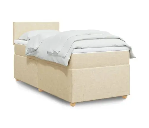 Lova Su Spyruoklėmis Ir Čiužiniu, Kreminė, 90X190 cm Audinys