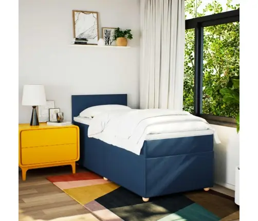 Atsperu Gultas Rāmis Ar Matraci, Zils, 90X190 Cm, Audums Vidaxl