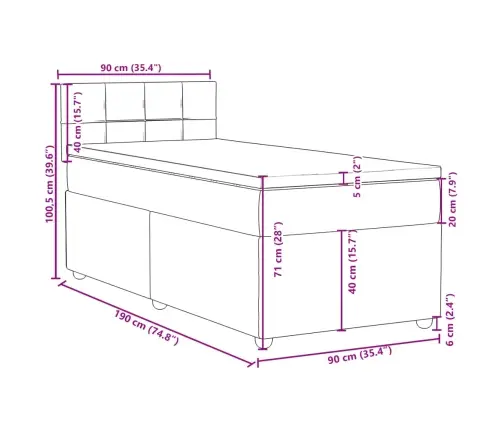 Atsperu Gulta Ar Matraci, Tumši Pelēka, 90X190 Cm, Audums Vidaxl
