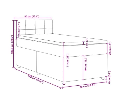 Atsperu Gulta Ar Matraci, Tumši Brūna, 90X190 Cm, Audums Vidaxl
