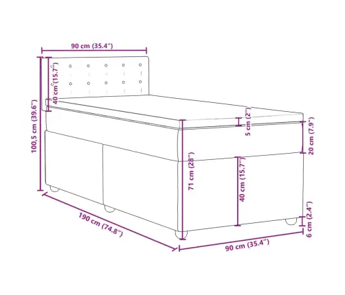 Atsperu Gulta Ar Matraci, Krēmkrāsas, 90X190 Cm, Audums Vidaxl