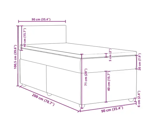 Kontinentaalvoodi Madratsiga, Tumehall, 90X200 cm Kangas