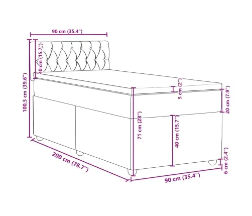 Atsperu Gultas Rāmis Ar Matraci, Tumši Brūna, 90X200 Cm, Audums Vidaxl