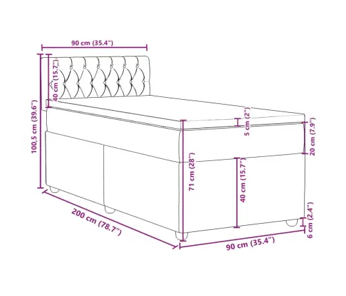Lova Su Spyruoklėmis Ir Čiužiniu, Mėlyna, 90X200 cm Audinys