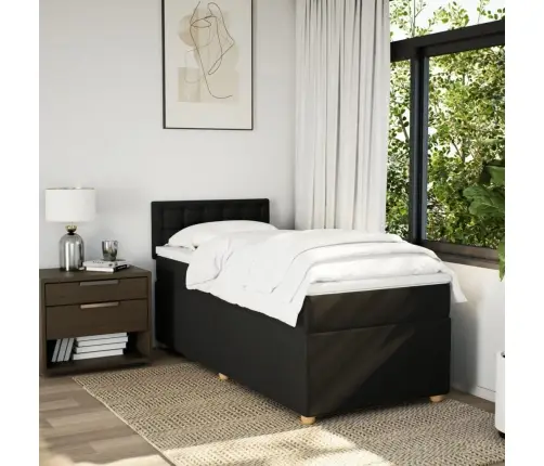 Atsperu Gultas Rāmis Ar Matraci, Melna, 90X200 Cm, Audums Vidaxl