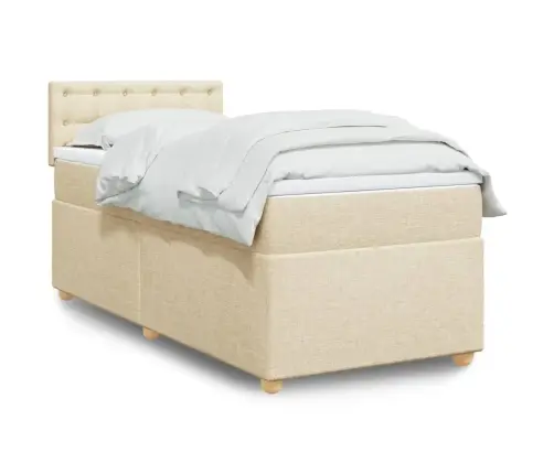 Lova Su Spyruoklėmis Ir Čiužiniu, Kreminė, 90X200 cm Audinys