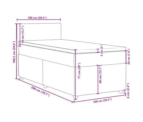 Atsperu Gultas Rāmis Ar Matraci, Tumši Brūna, 100X200Cm, Audums Vidaxl